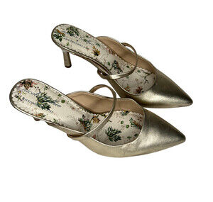 Antonio Melani x Nicola Bathie Maddie Gold Leather Slip-On Mules Size 9 Rare